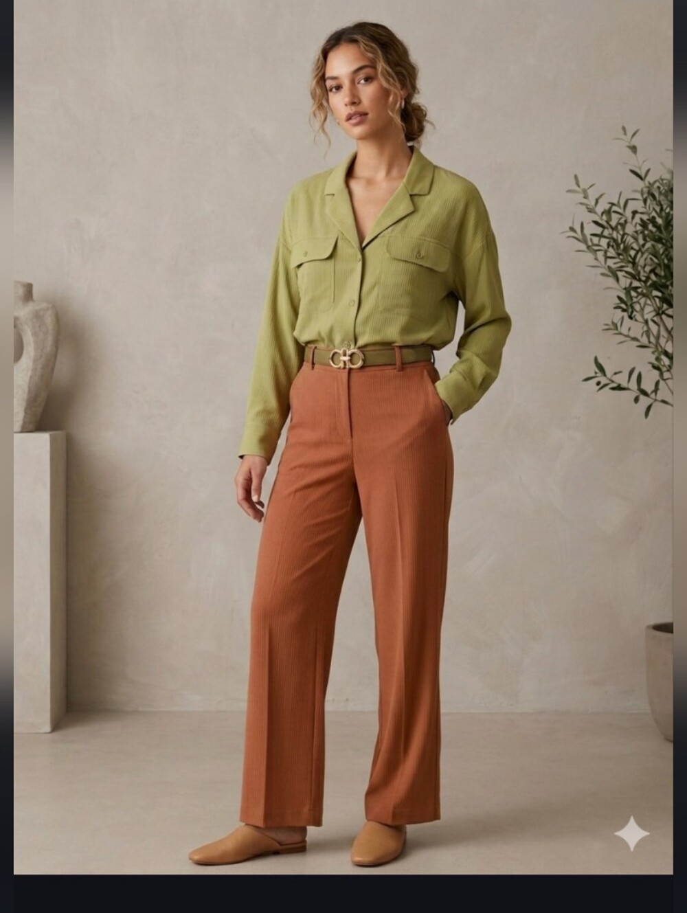 Lumiere Olive Green Button-Front Utility Blouse NWT Size L